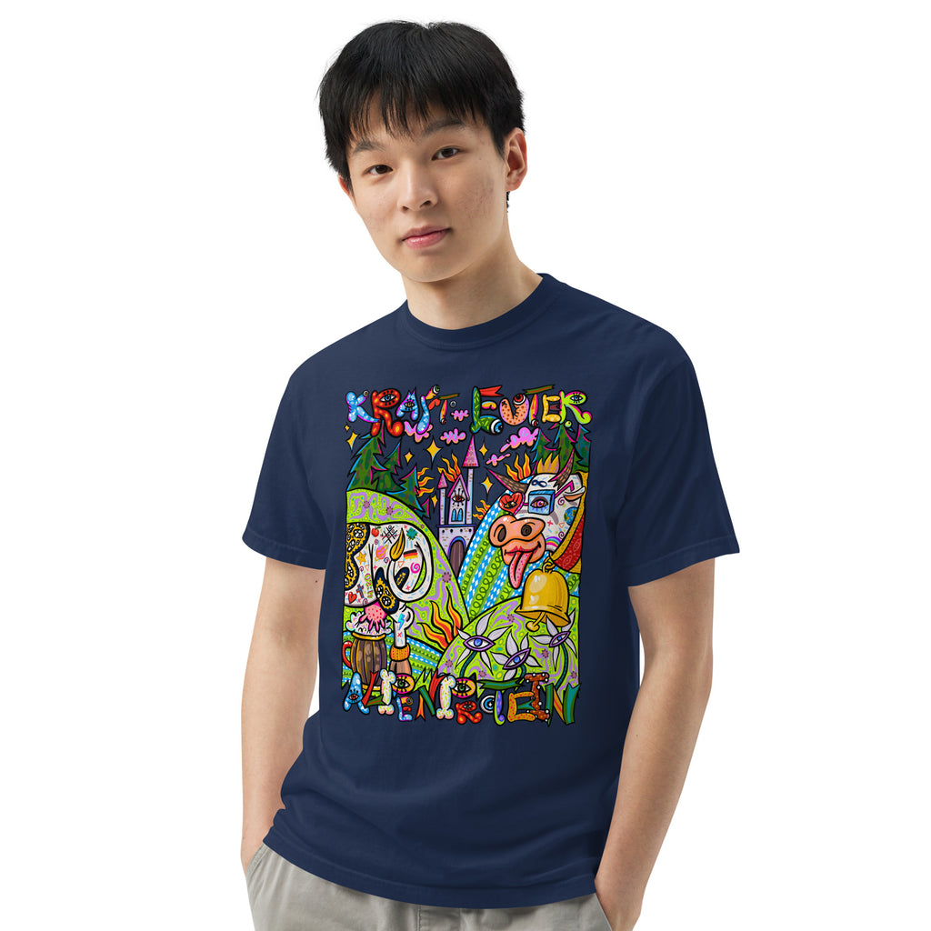 Alpenprotein Psychedelic T-Shirt, Herrenmodell, Dunkelblau, frontal