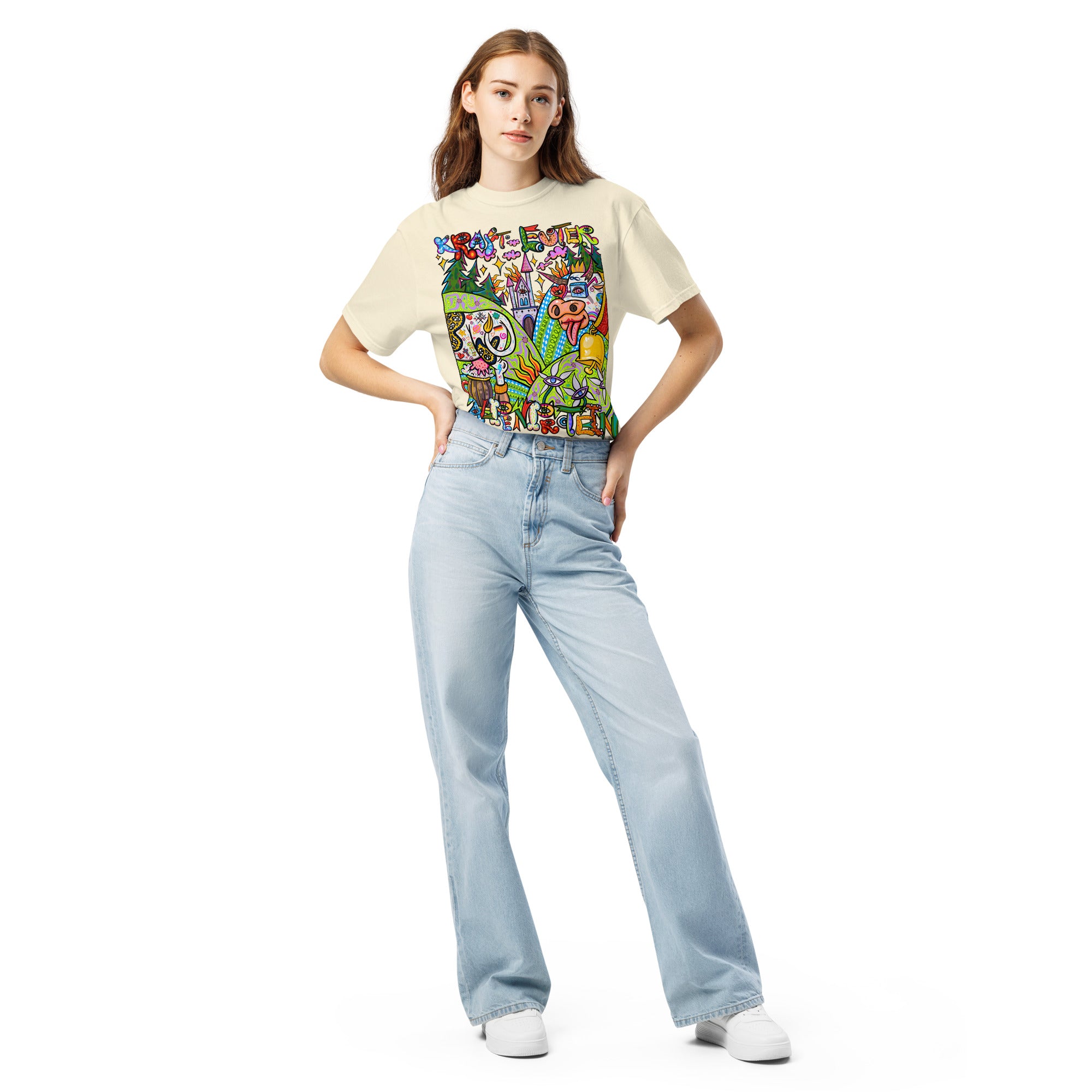 Alpenprotein Psychedelic T-Shirt, Damenmodell, Elfenbein, Frontansicht