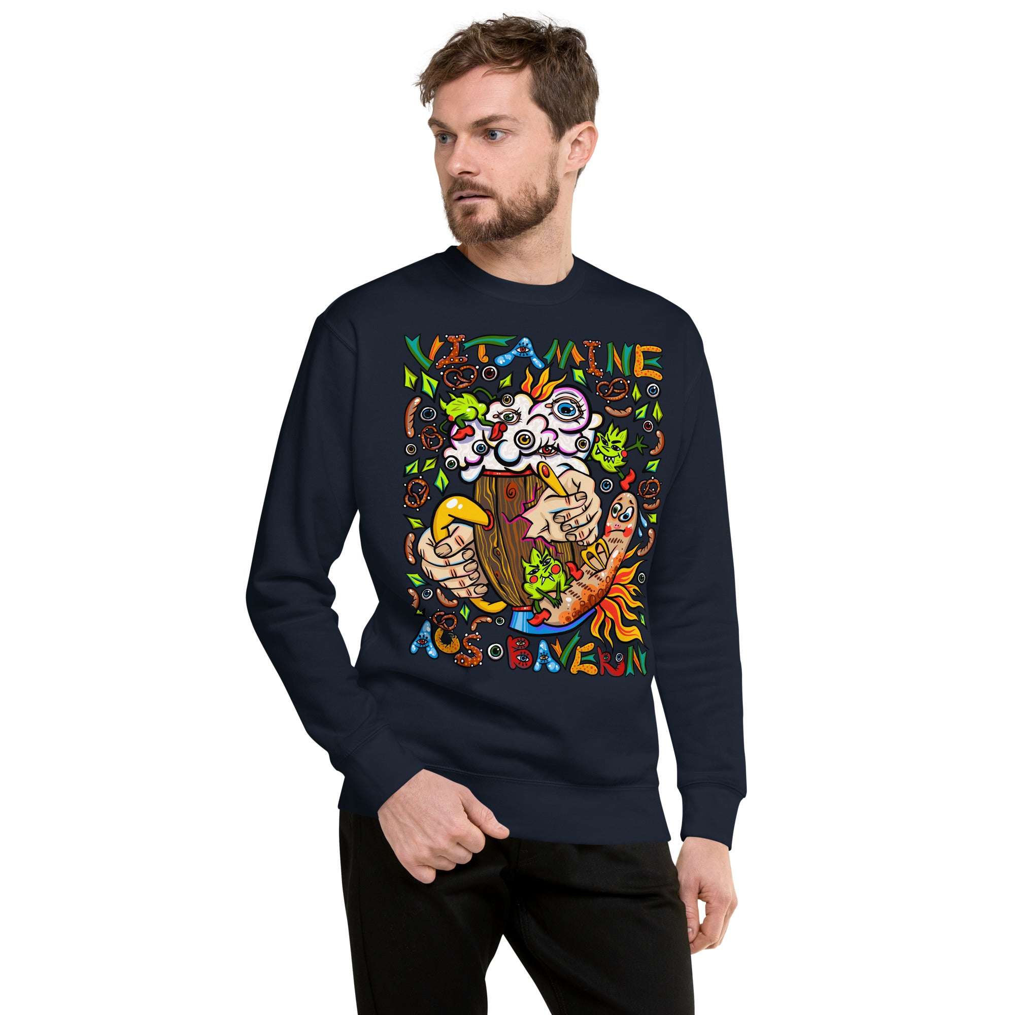 Bayerisches Bier Psychedelic Sweatshirt, Herrenmodell, Dunkelblau, nach rechts gedreht