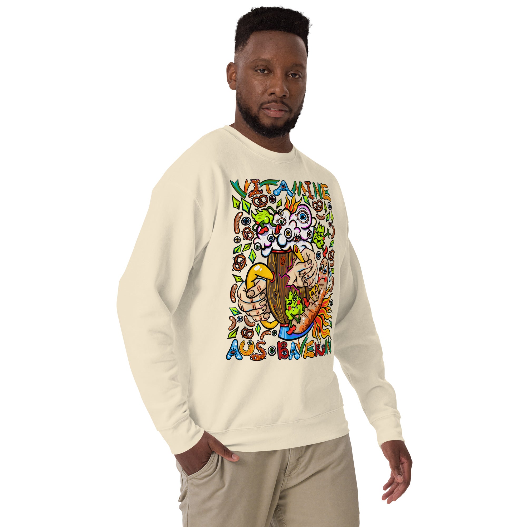 Bayerisches Bier Psychedelic Sweatshirt, Herrenmodell, Elfenbein, nach rechts gedreht