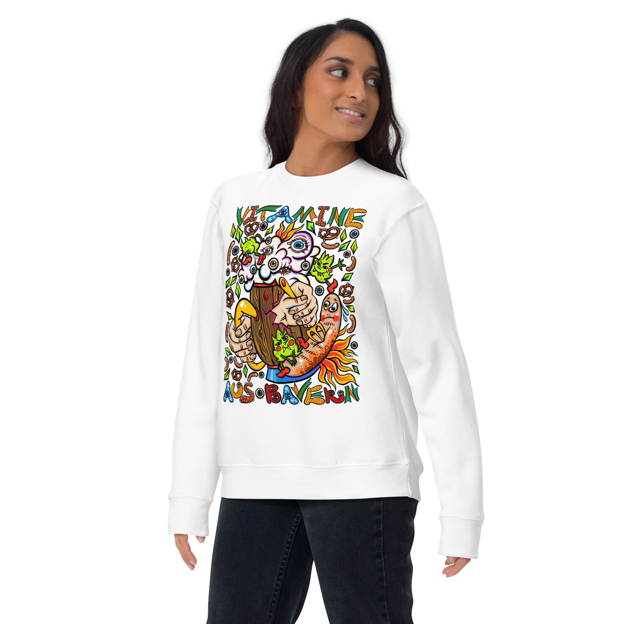 Bayerisches Bier Psychedelic Sweatshirt, Damenmodell, Weiss, nach links gedreht