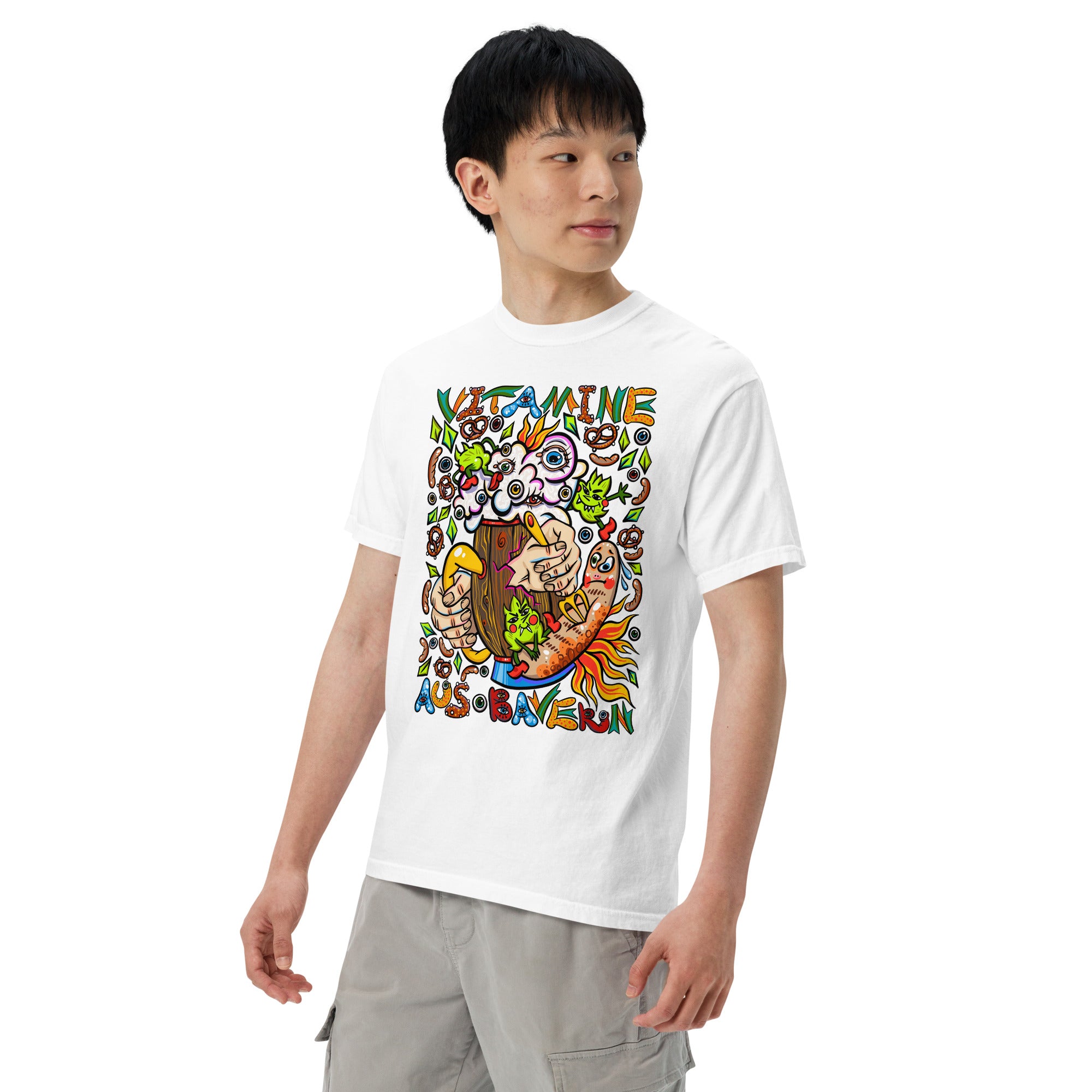 Bayerisches Bier Psychedelic T-Shirt, Herrenmodell, Weiss, nach links gedreht