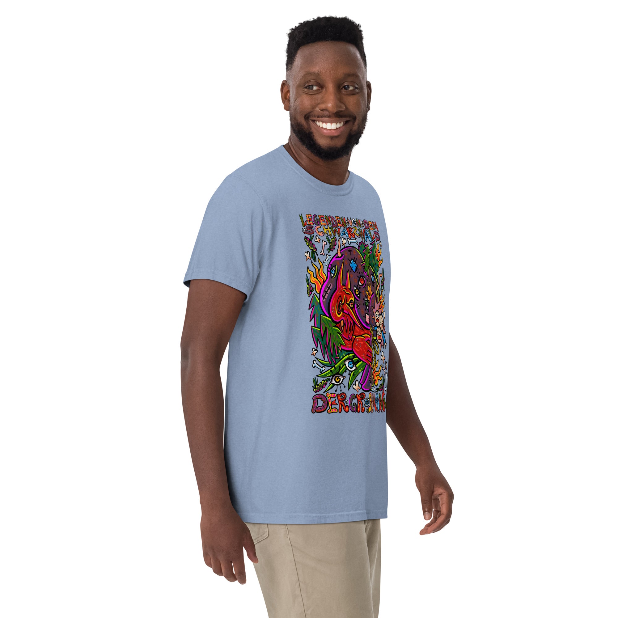 T-Shirt mit Print „Der Grossmann“ – Black Forest Serie, Farbe Washed Denim