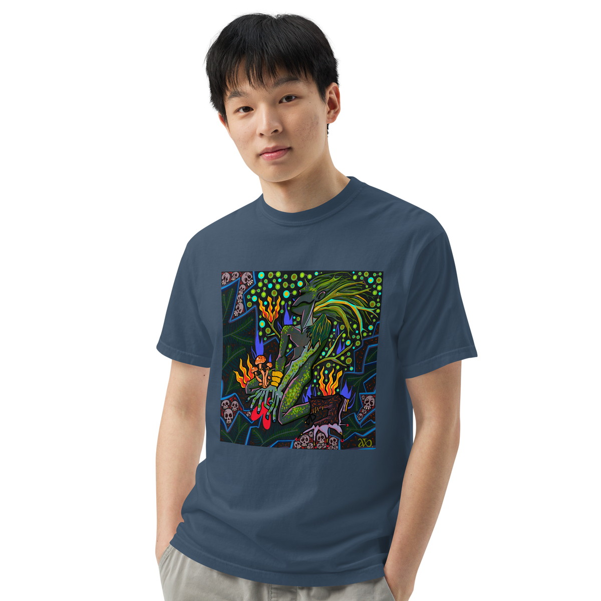 Leshy Psychedelic T-Shirt, Herrenmodell, Mitternacht, Vorderansicht