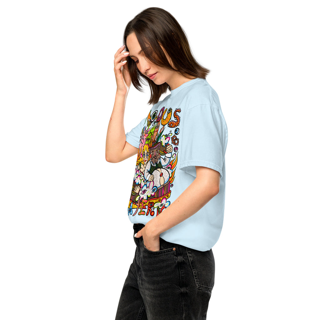 Modus-Bayern-Psychedelic T-Shirt, Damenmodell, Hellblau, nach links gedreht