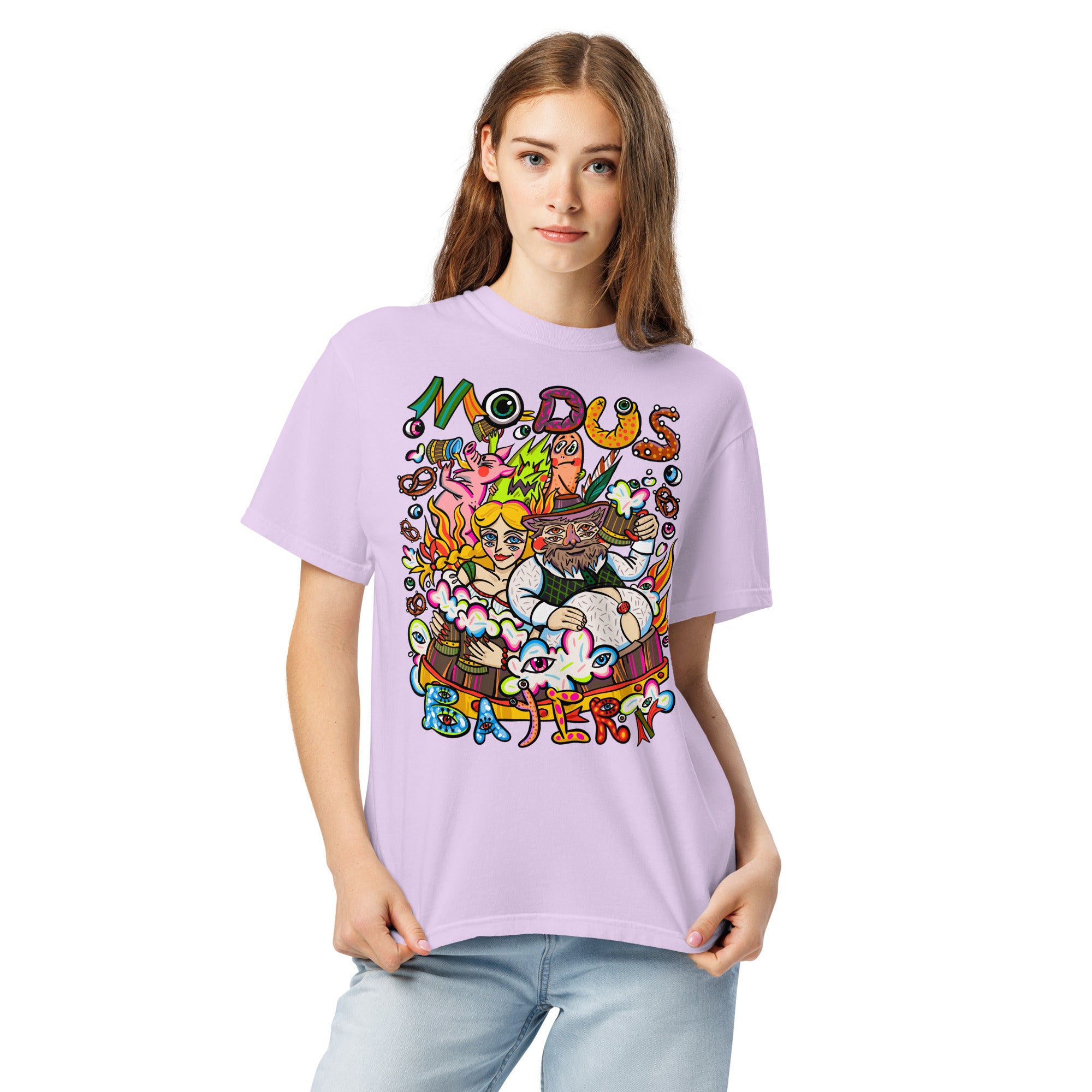 Modus Bayern Psychedelic T-Shirt, Damenmodell, Lila, Frontansicht