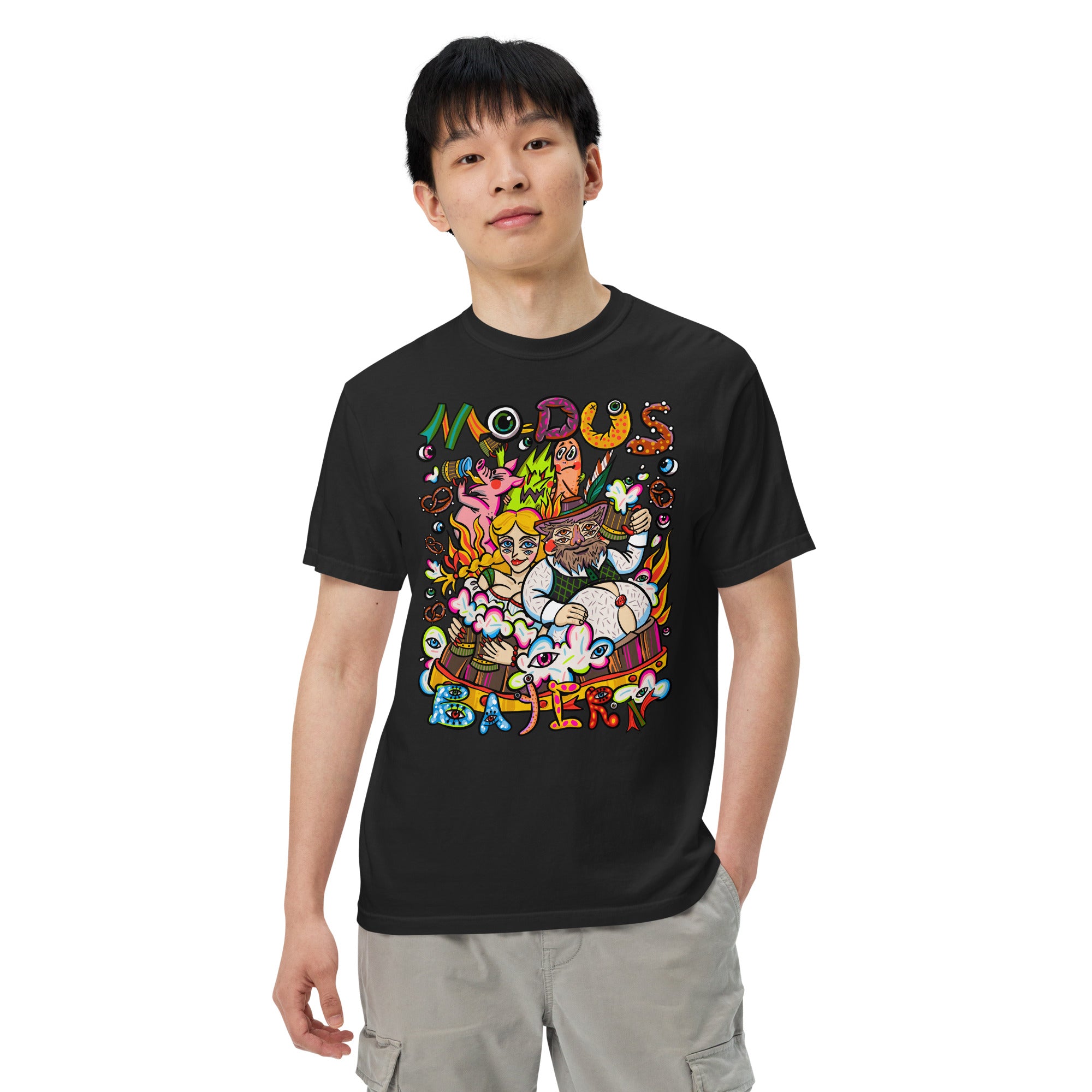 Modus Bayern Psychedelic T-Shirt, Herrenmodell, Schwarz, Frontal