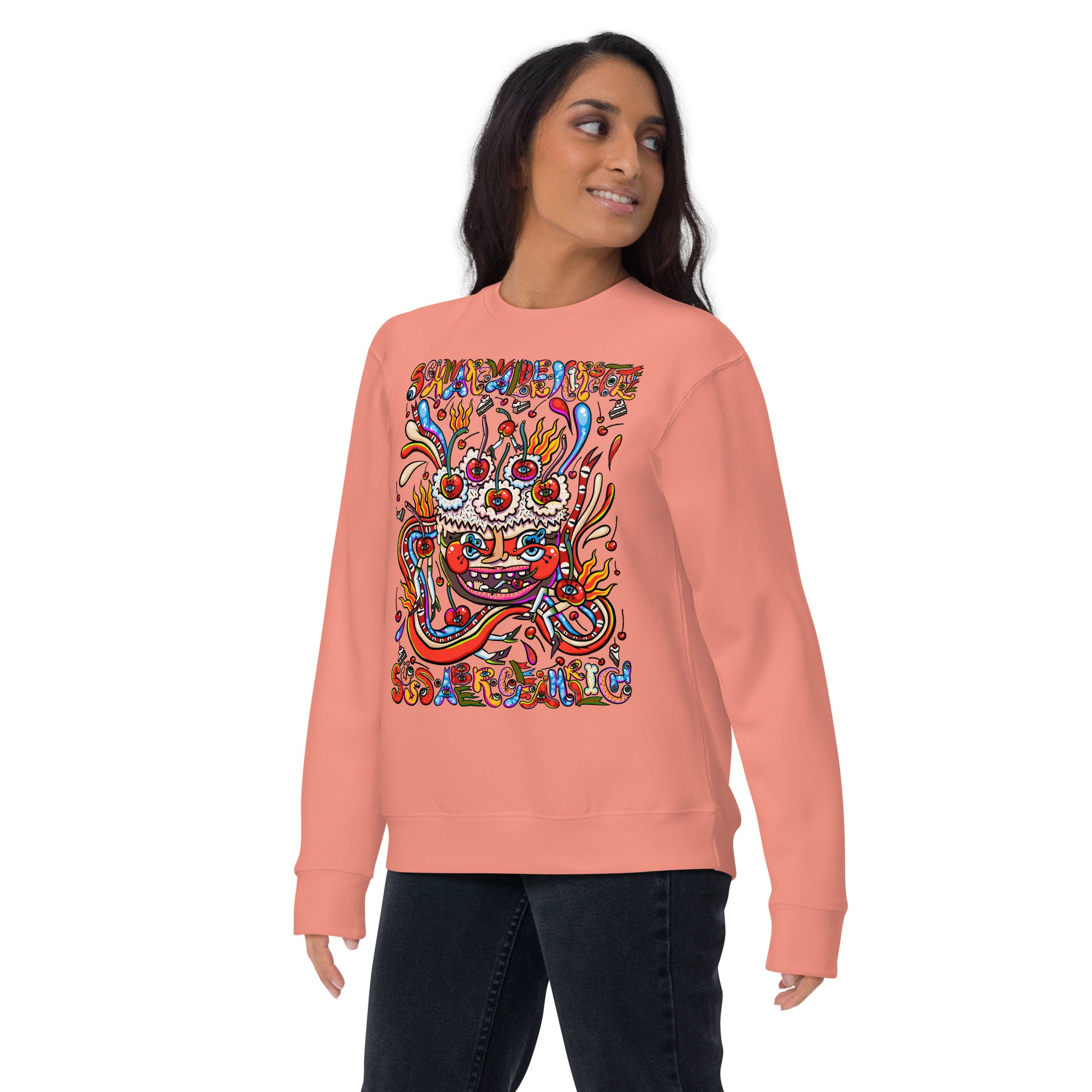 Schwarzwälder Kirschtorte Psychedelic Sweatshirt, Damenmodell, Altrosa, nach links gedreht