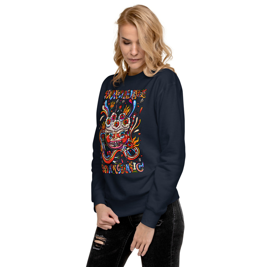 Schwarzwälder Kirschtorte Psychedelic Sweatshirt, Damenmodell, Dunkelblau, nach links gedreht