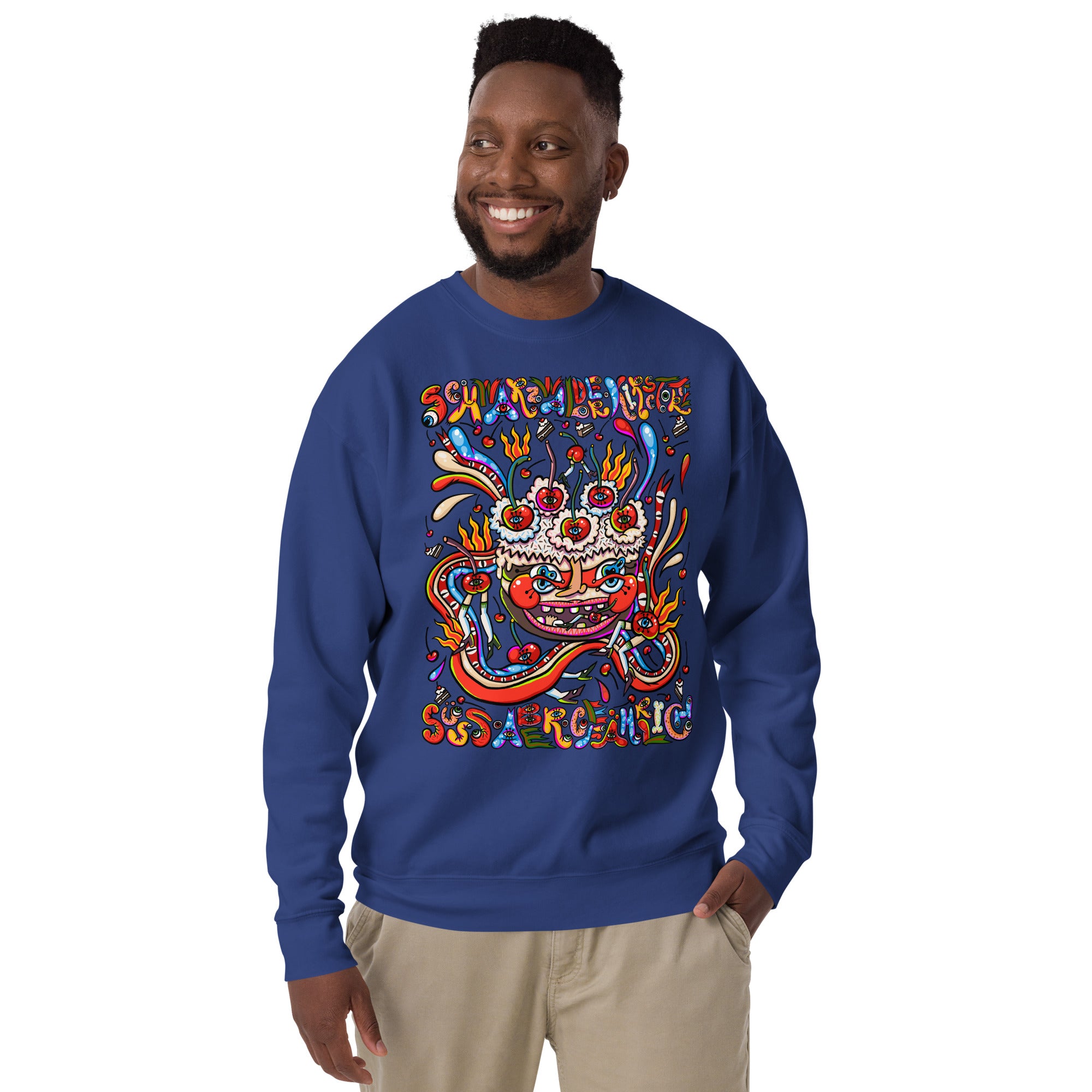 Schwarzwälder Kirschtorte Psychedelic Sweatshirt, Herrenmodell, Königsblau, front