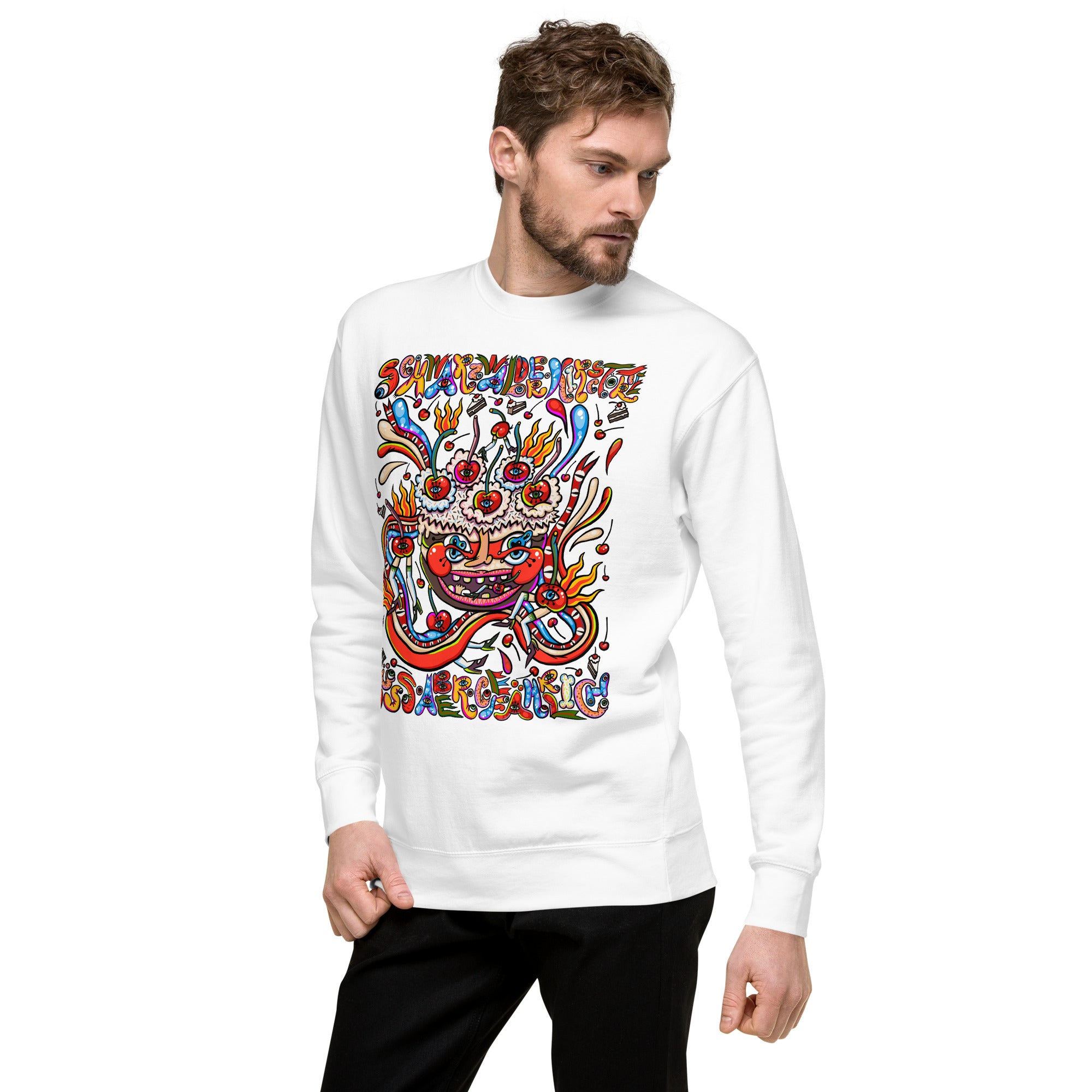 Schwarzwälder Kirschtorte Psychedelic Sweatshirt, Herrenmodell, Weiss, nach links gedreht