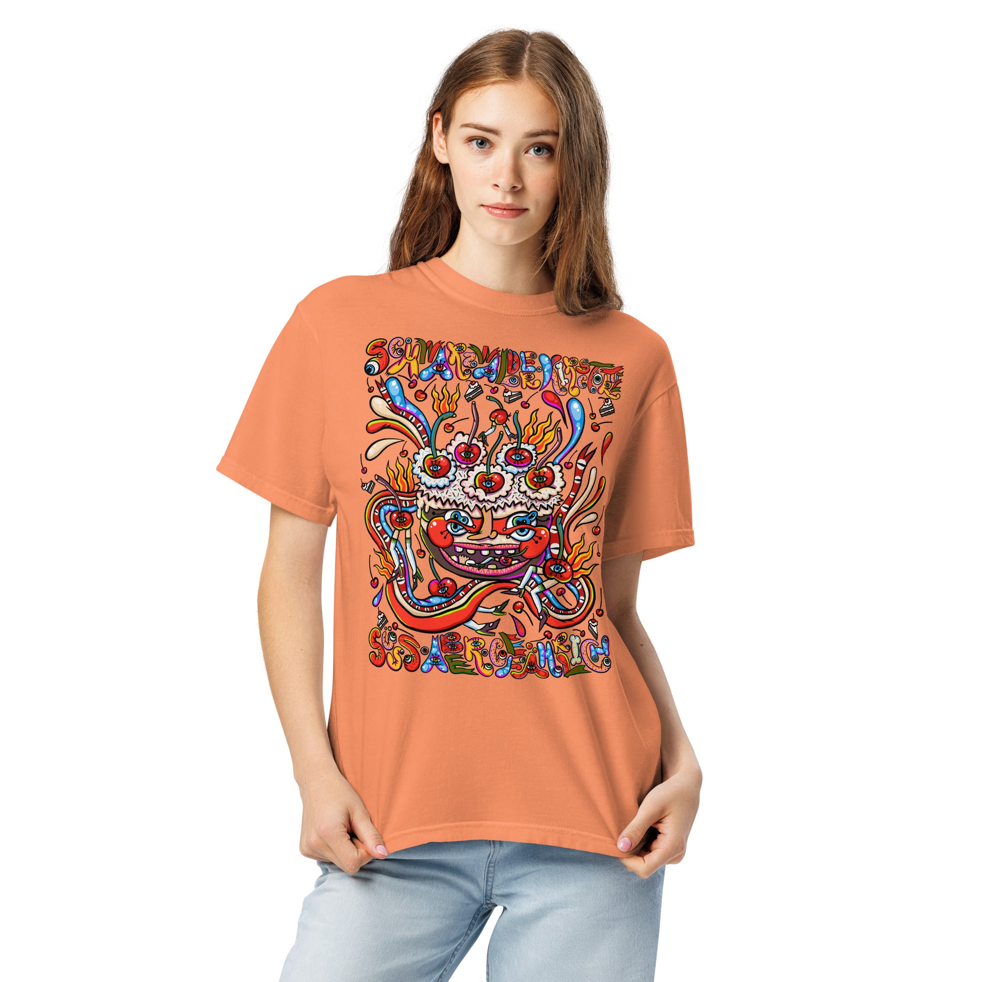 Schwarzwälder Kirschtorte Psychedelic T-Shirt, Damenmodell, Terrakotta, frontal