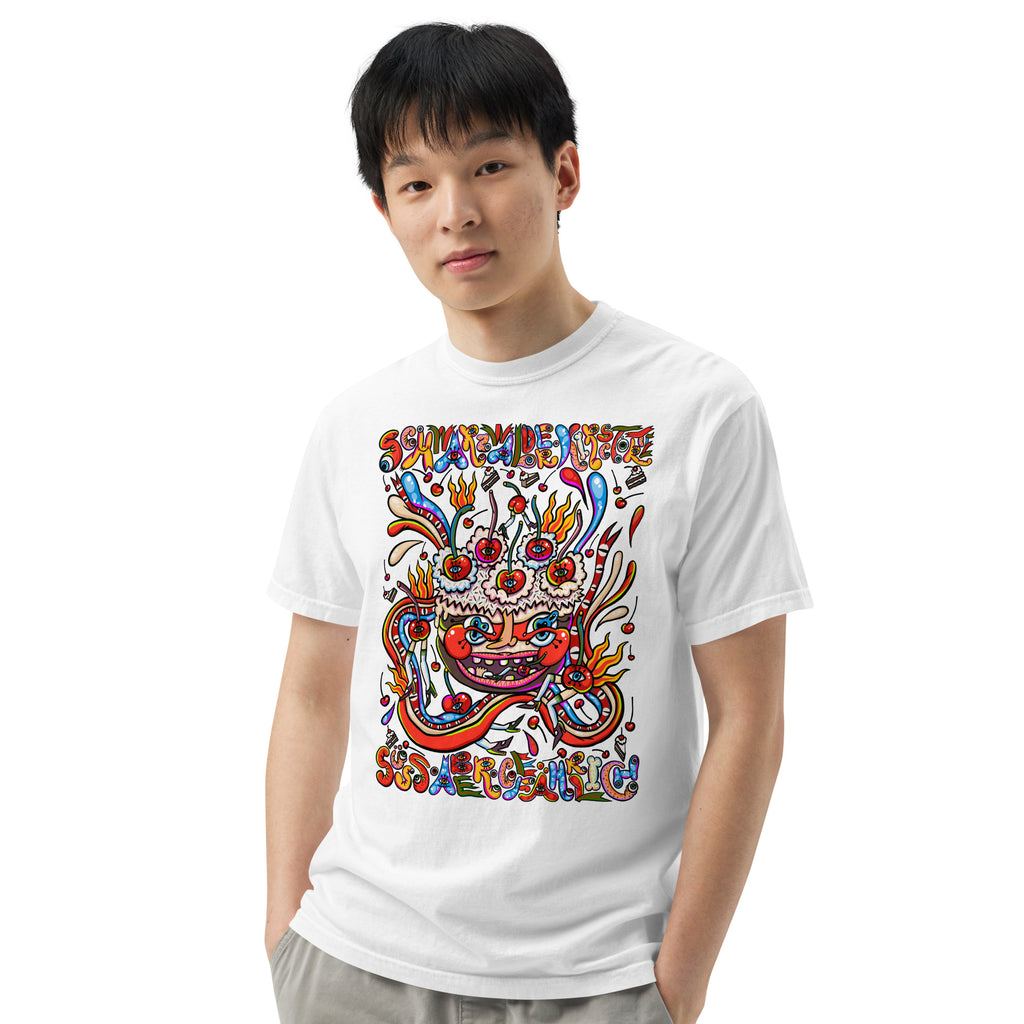 Schwarzwälder Kirschtorte Psychedelic T-Shirt, Herrenmodell, Weiß, frontal