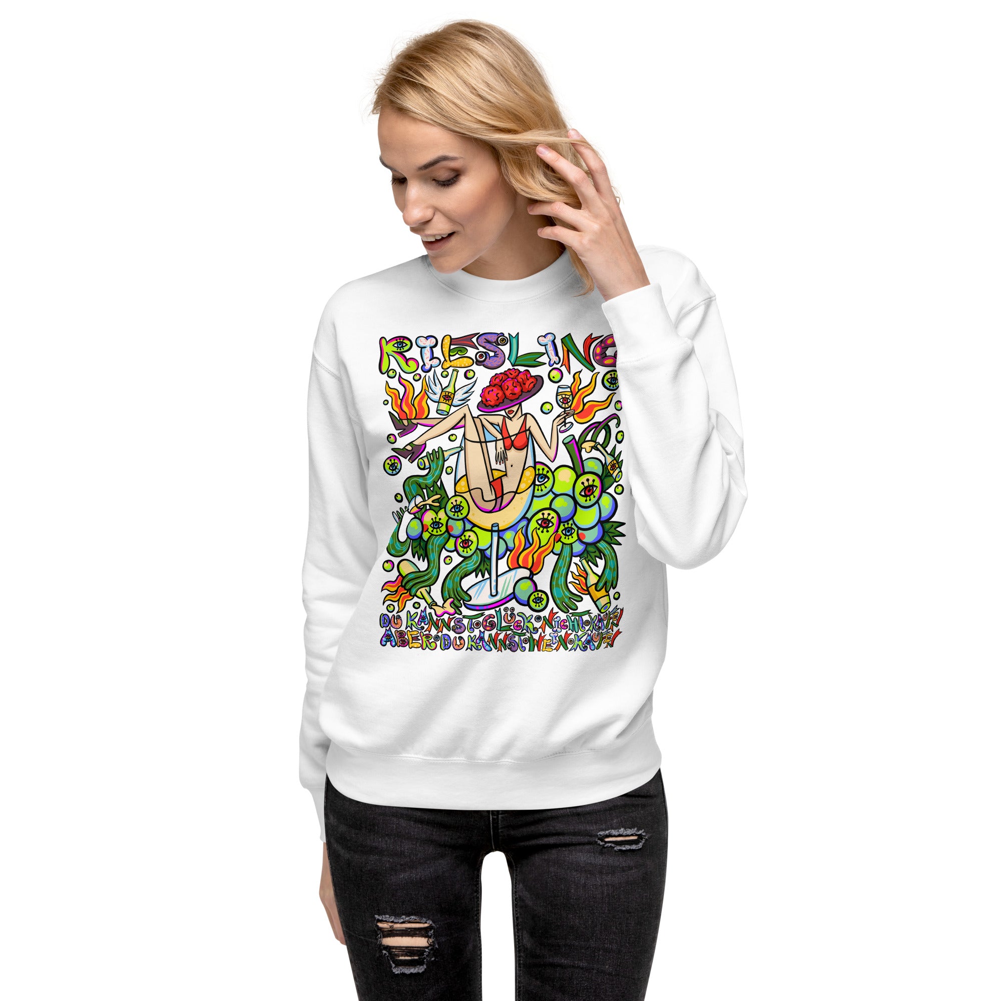 Schwarzwald Riesling Psychedelic Sweatshirt, Damenmodell, Weiss, front