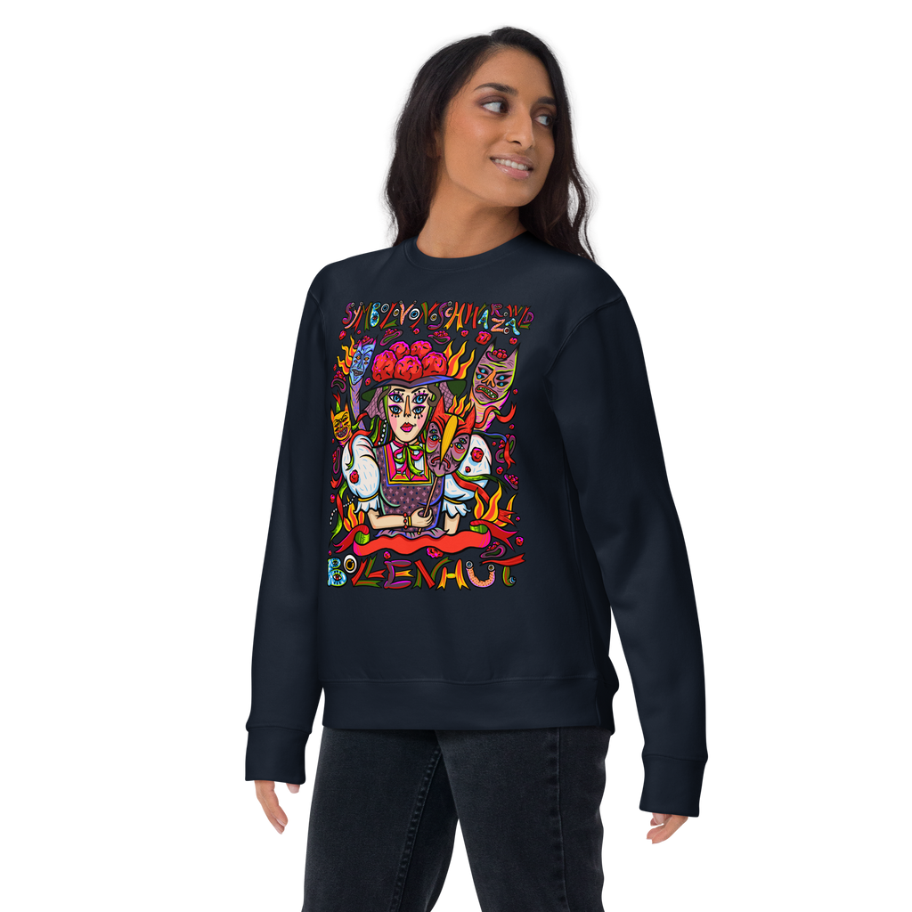Schwarzwald Bollenhut Psychedelic Sweatshirt, Damenmodell, Dunkelblau, nach links gedreht