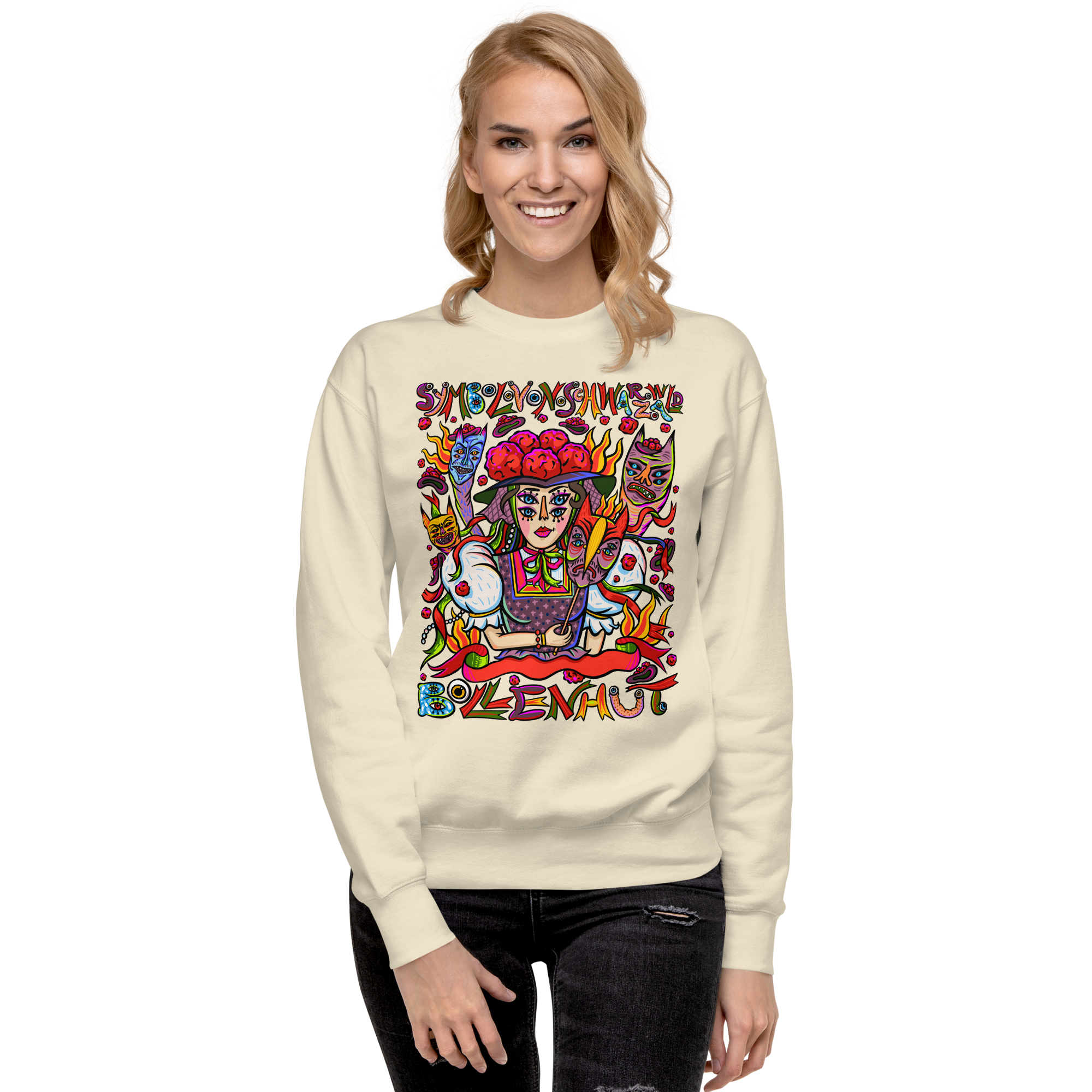Schwarzwald Bollenhut Psychedelic Sweatshirt, Damenmodell, Elfenbein, front