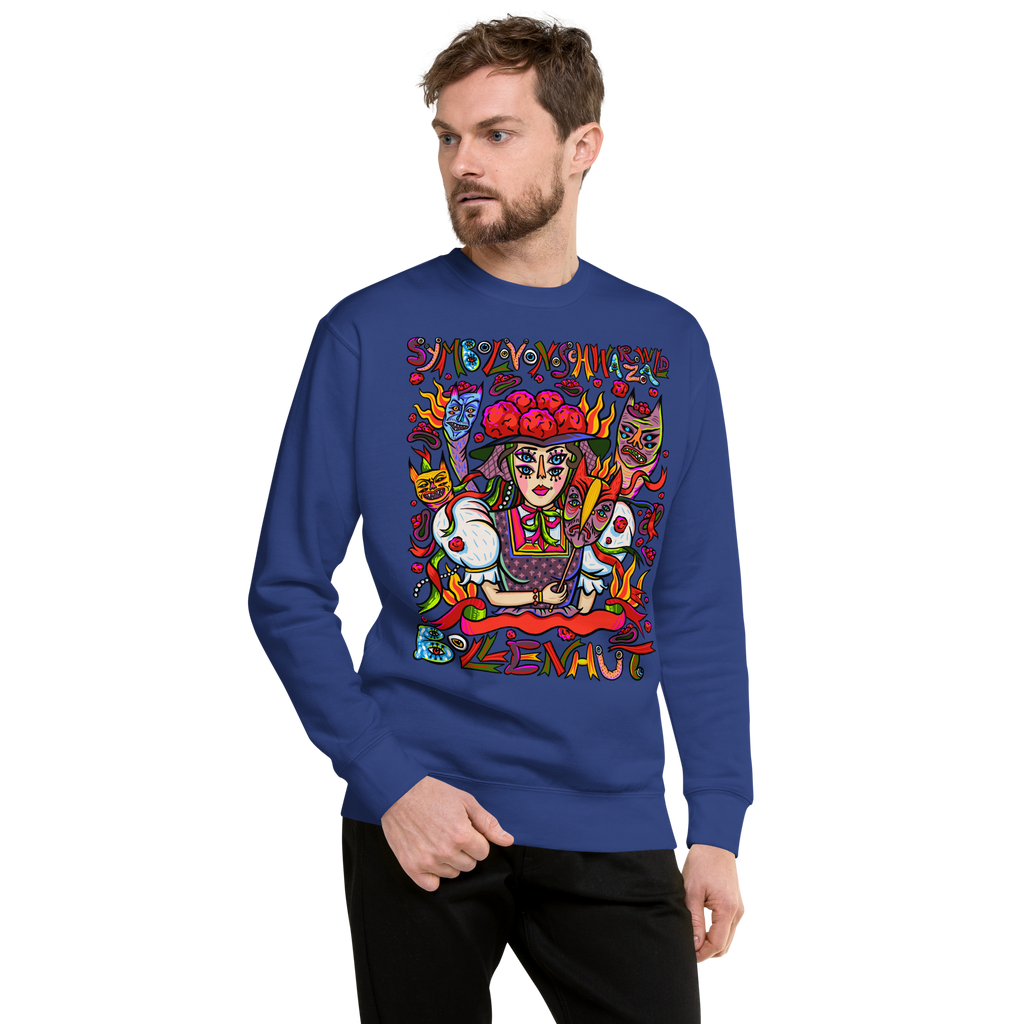 Schwarzwald Bollenhut Psychedelic Sweatshirt, Herrenmodell, Königsblau, nach rechts gedreht