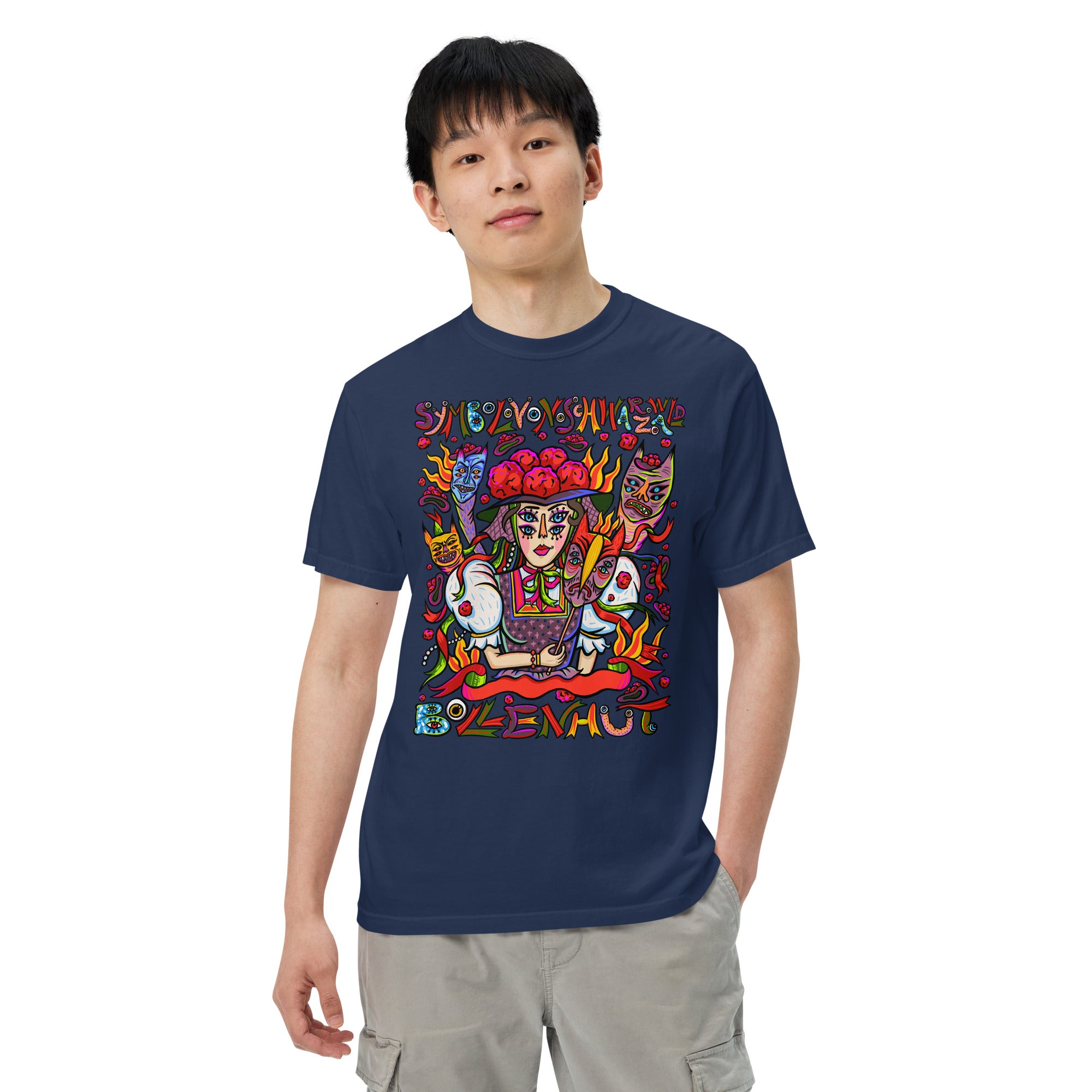 Schwarzwald Bollenhut Psychedelic T-Shirt, Herrenmodell, Dunkelblau, Frontansicht
