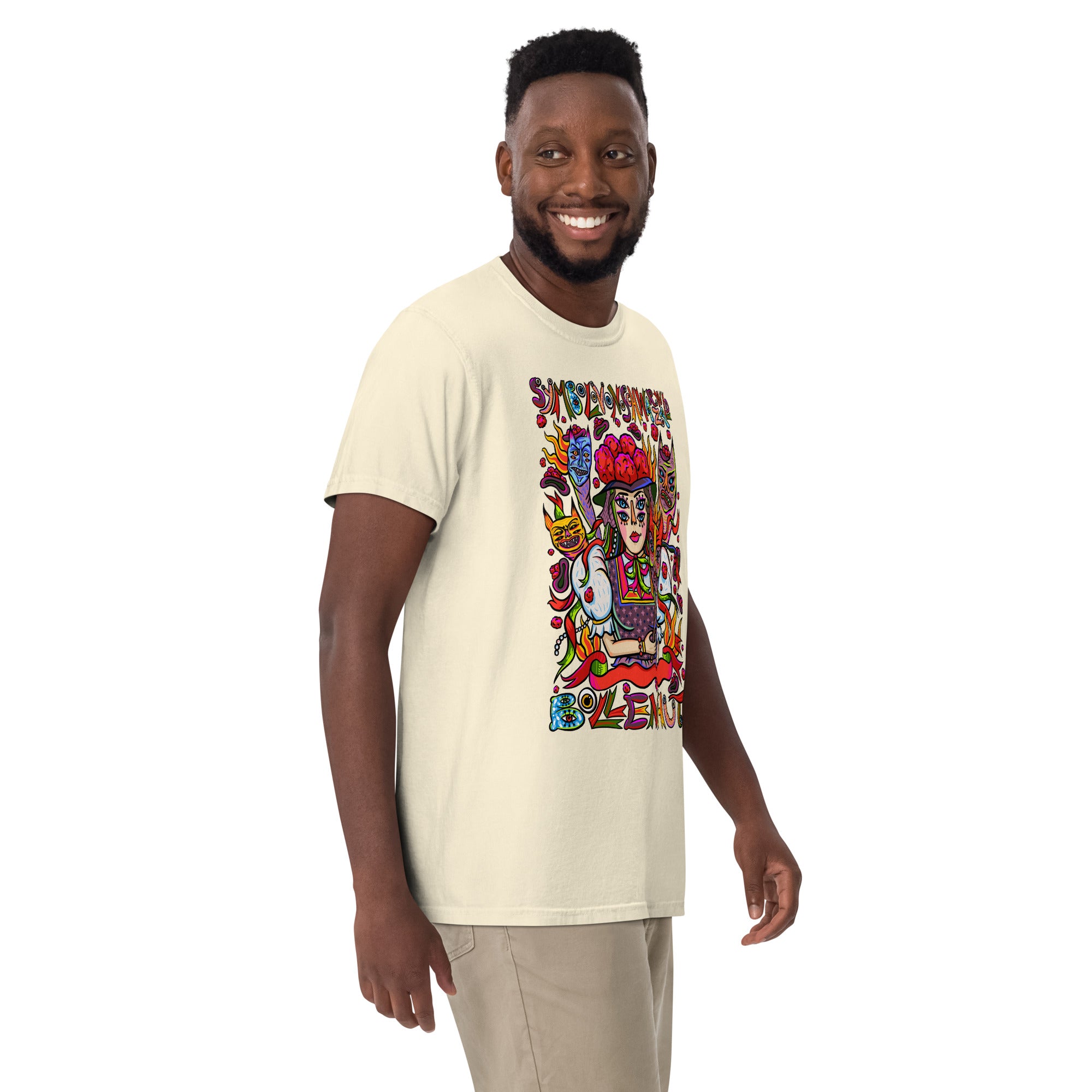 Schwarzwald Bollenhut Psychedelic T-Shirt, Herrenmodell, Elfenbein, nach rechts gedreht