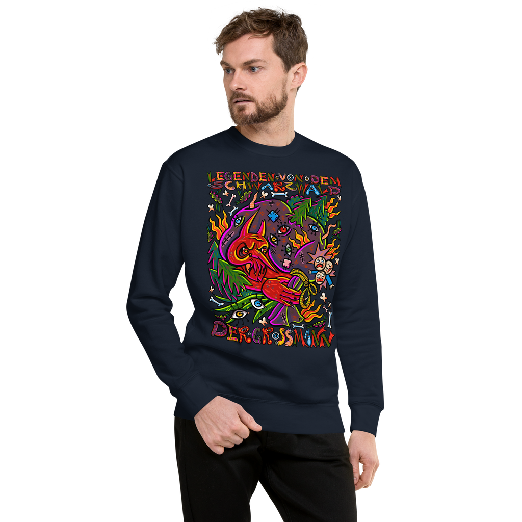 Schwarzwald Der Grossmann Psychedelic Sweatshirt, Herrenmodell, Dunkelblau, nach rechts gedreht