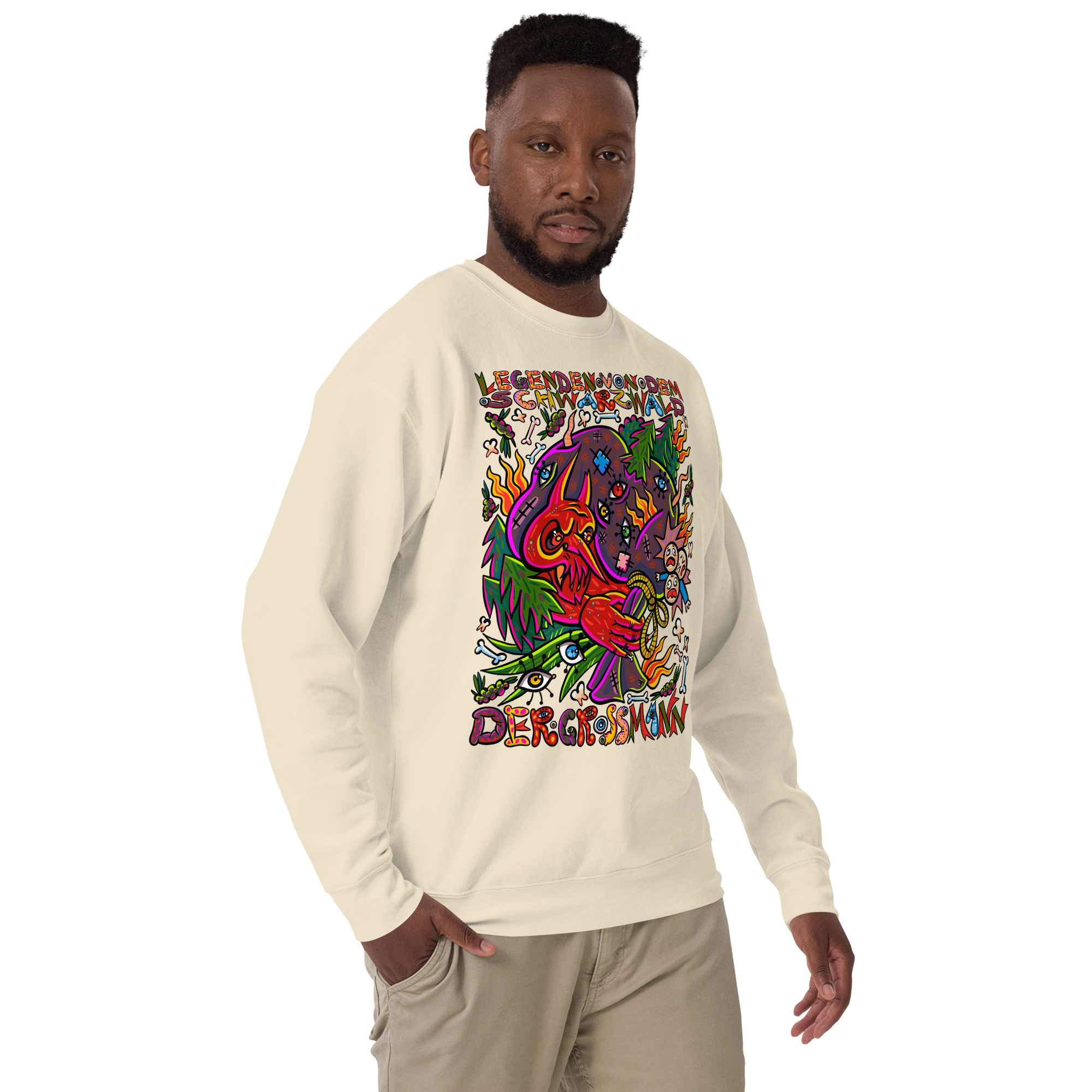 Schwarzwald Der Grossmann Psychedelic Sweatshirt, Herrenmodell, Elfenbein, nach rechts gedreht