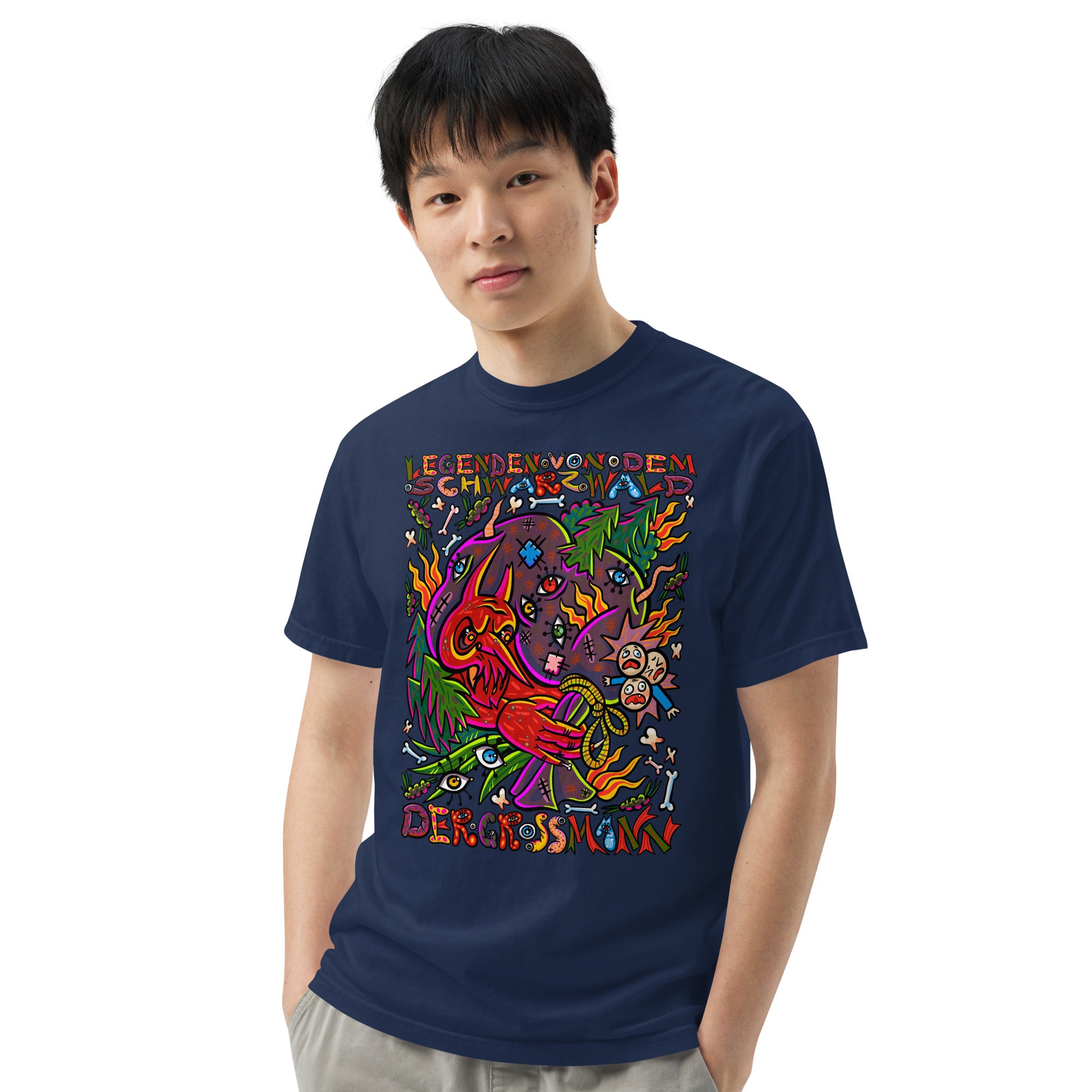 Schwarzwald Der Grossmann Psychedelic T-Shirt, Herrenmodell, Dunkelblau, leicht nach links gedreht