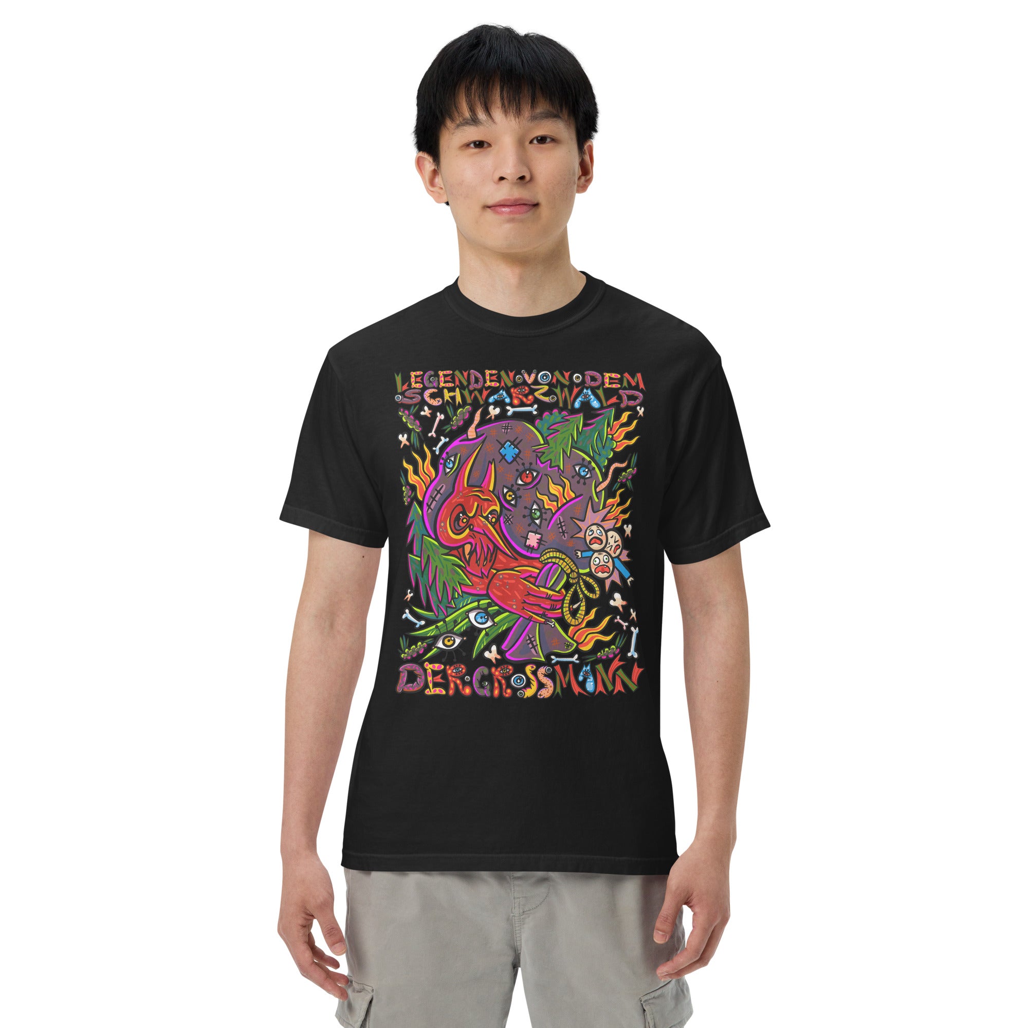 Schwarzwald Der Grossmann Psychedelic T-Shirt, Herrenmodell, Schwarz, Frontansicht