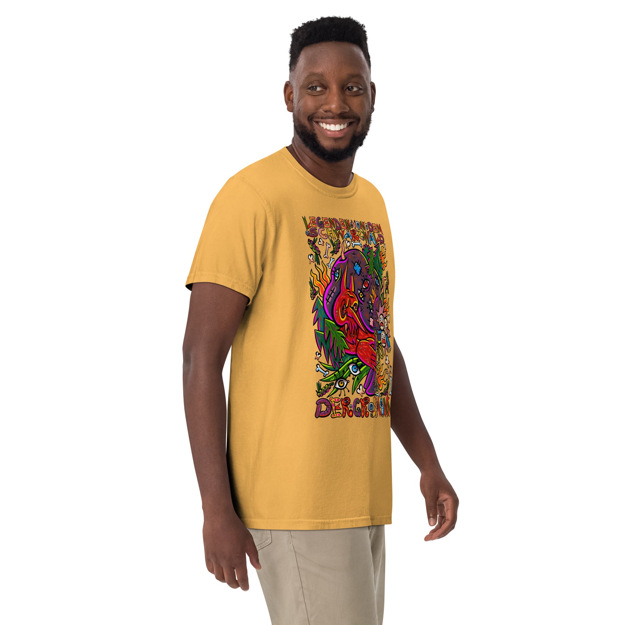 Schwarzwald Der Grossmann Psychedelic T-Shirt, Herrenmodell, Senfgelb, nach rechts gedreht