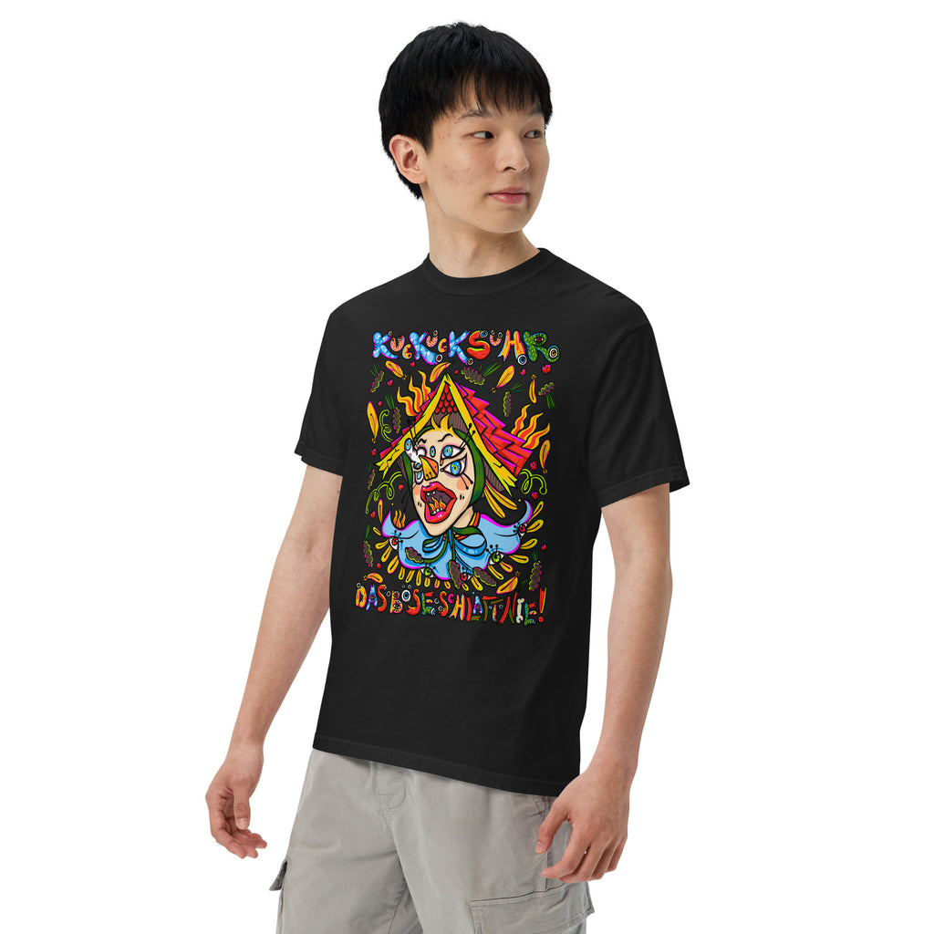 Schwarzwald Kuckucksuhr Psychedelic T-Shirt, Herrenmodell, Schwarz, nach links gedreht
