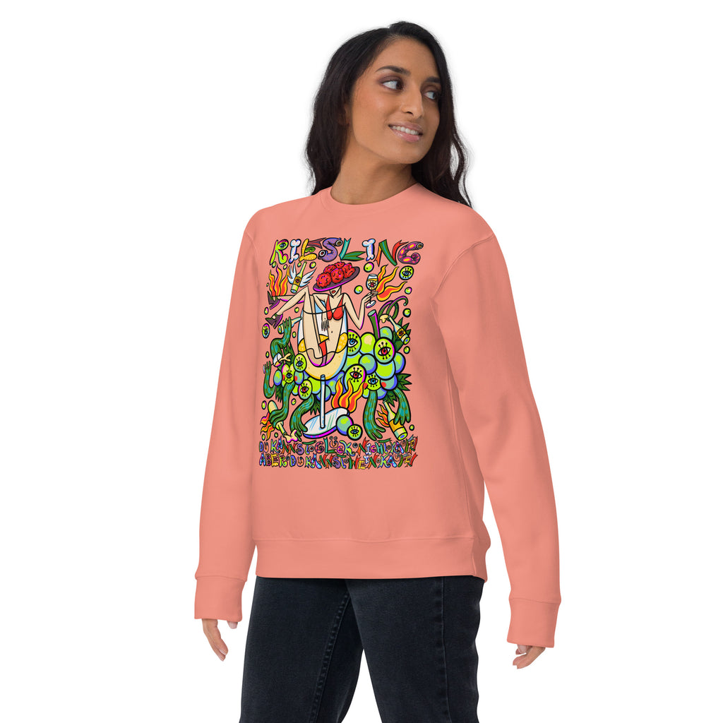Schwarzwald Riesling Psychedelic Sweatshirt, Damenmodell, Altrosa, nach links gedreht