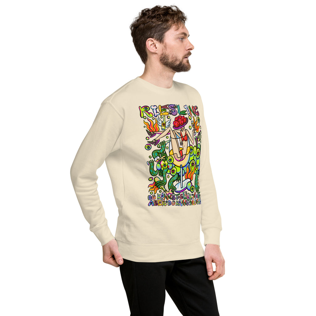 Schwarzwald Riesling Psychedelic Sweatshirt, Herrenmodell, Elfenbein, nach links gedreht