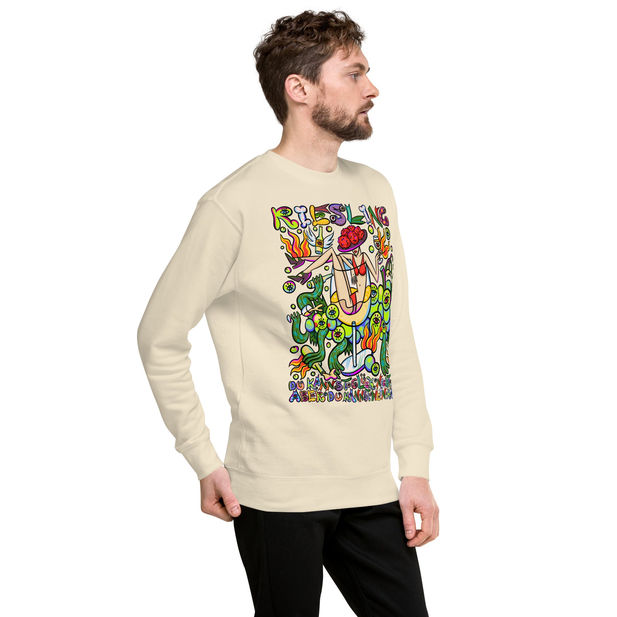 Schwarzwald Riesling Psychedelic Sweatshirt, Herrenmodell, Elfenbein, nach links gedreht