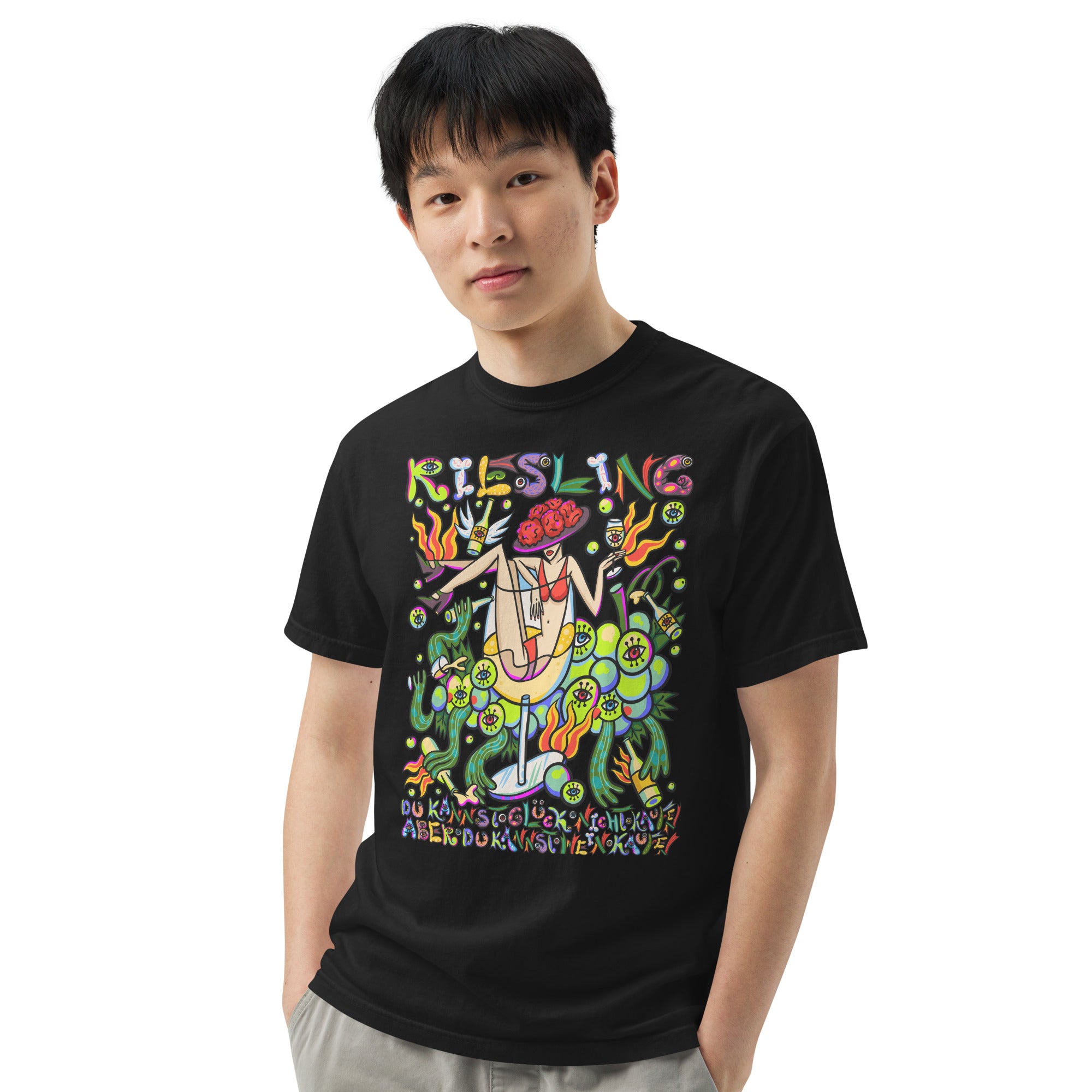 Schwarzwald Riesling Psychedelic T-Shirt, Herrenmodell, Schwarz, Frontansicht